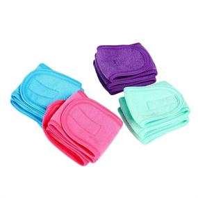 img 1 attached to Set Of 4 Facial Spa Headbands, Terry Cloth Stretch Towels With Magic Tape For Makeup, Shower, Bath, And Sports (Blue, Mint Green, Purple, Rose)