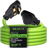 30 ft gearit extension cord with 4-prong 250-volt connection for rv and ev, compatible with tesla model 3/s/x/y - nema 14-50p to 14-50r, 6/3, 8/1 stw awg gauge outdoor auto power cord logo