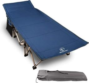 img 4 attached to Heavy Duty Folding Camping Cot For Adults, 500Lbs Weight Capacity, Wide Sleeping Bed With Carry Bag For Use In Camp Or Office, Portable Blue Cot Measuring 75"X28
