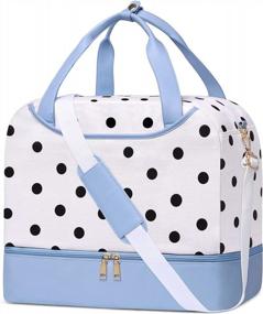 img 4 attached to Canvas Polka Dot Weekender Bag For Women - Duffle Bag With Shoe Compartment - Perfect Christmas Gift For Her In Blue