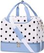 canvas polka dot weekender bag for women - duffle bag with shoe compartment - perfect christmas gift for her in blue logo