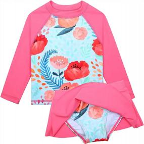 img 4 attached to UPF 50+ Toddler Girl Two Piece Long Sleeve Swimsuit Bathing Suit XFGIRLS Girls Swimwear Swimming