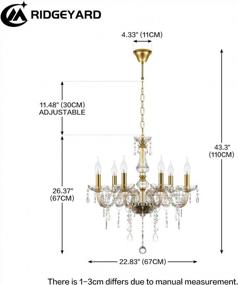 img 3 attached to Modern 6-Arm Gold Metal Clear Crystal Chandelier - Living Room Ceiling Fixture Pendant Lamp H23.6 X W23.6