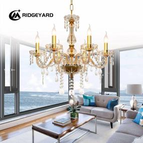 img 1 attached to Modern 6-Arm Gold Metal Clear Crystal Chandelier - Living Room Ceiling Fixture Pendant Lamp H23.6 X W23.6