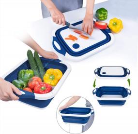 img 1 attached to Collapsible Cutting Board, 3 In 1 Chopping Board With Drain Plug, Wash Basin & Dish Tub & Colander, Multifunctional For Vegetable Fruit Wash, Space Saving For Kitchen, Rv, Camping, Picnic & BBQ (Blue)