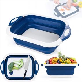 img 4 attached to Collapsible Cutting Board, 3 In 1 Chopping Board With Drain Plug, Wash Basin & Dish Tub & Colander, Multifunctional For Vegetable Fruit Wash, Space Saving For Kitchen, Rv, Camping, Picnic & BBQ (Blue)