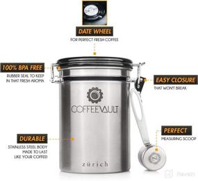 img 1 attached to ☕ Large Stainless Steel Coffee Storage Canister with Scoop and CO2 Valve - Airtight Coffee Bean Container for Freshness - 1lb Capacity - Zurich