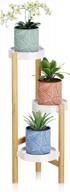 3 tier bamboo plant stand indoor, small corner plant holder modern style tall display rack home hallway balcony logo