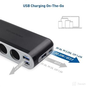 img 2 attached to 🚗 Cable Matters Car Cigarette Lighter Splitter with USB C, 3X USB Charging Ports, On/Off Switch, PD, QC3.0, LED Display - Mounting Stickers Included