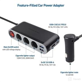 img 3 attached to 🚗 Cable Matters Car Cigarette Lighter Splitter with USB C, 3X USB Charging Ports, On/Off Switch, PD, QC3.0, LED Display - Mounting Stickers Included