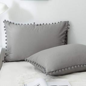 img 4 attached to King Size Pillow Covers With Pom Pom Fringe And Tassel Trim, Set Of 2 In Gray, 20X36 Inches By CAWANFLY