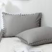 king size pillow covers with pom pom fringe and tassel trim, set of 2 in gray, 20x36 inches by cawanfly logo