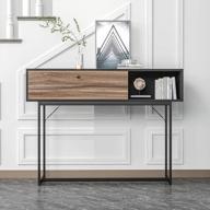 sogesfurniture console table w/ flip door drawer: perfect for entryway, living room & hallway - black & walnut logo