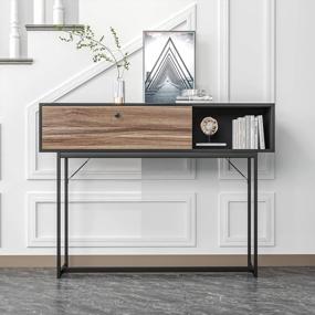 img 4 attached to Sogesfurniture Console Table W/ Flip Door Drawer: Perfect For Entryway, Living Room & Hallway - Black & Walnut