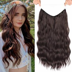 img 4 attached to Invisible Wire Hair Extensions - Long Wavy Synthetic Hairpiece With Removable Clips And Adjustable Headband For Women