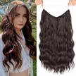 invisible wire hair extensions - long wavy synthetic hairpiece with removable clips and adjustable headband for women logo