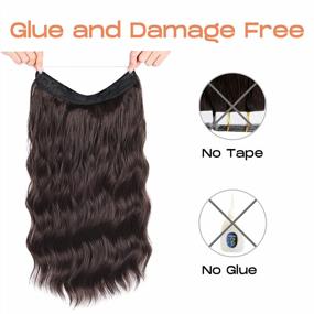 img 3 attached to Invisible Wire Hair Extensions - Long Wavy Synthetic Hairpiece With Removable Clips And Adjustable Headband For Women