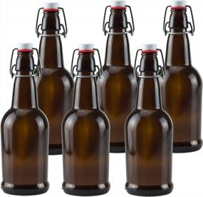 img 4 attached to Ilyapa 16Oz Amber Glass Beer Bottles For Home Brewing - 6 Pack With Airtight Rubber Seal Flip Caps