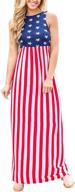 women's usa american flag sleeveless maxi tank dress - star striped print summer casual logo