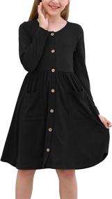 img 4 attached to GORLYA Girls' Dresses with 👗 Sleeve Button Pockets for GOR1018 Clothing