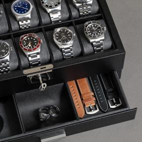 img 1 attached to Organize Your Timepieces In Style: ROTHWELL'S 10-Slot Watch Box With Valet Drawer And Microsuede Liner In Black/Grey
