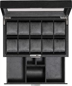 img 4 attached to Organize Your Timepieces In Style: ROTHWELL'S 10-Slot Watch Box With Valet Drawer And Microsuede Liner In Black/Grey