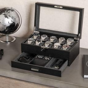 img 3 attached to Organize Your Timepieces In Style: ROTHWELL'S 10-Slot Watch Box With Valet Drawer And Microsuede Liner In Black/Grey