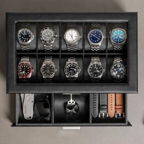 img 2 attached to Organize Your Timepieces In Style: ROTHWELL'S 10-Slot Watch Box With Valet Drawer And Microsuede Liner In Black/Grey