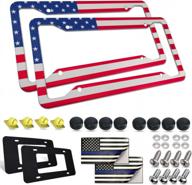 aootf usa flag license plate frame- american patriotic auto car tag holder cover, 2 pack novelty personalized aluminum bracket for women, with stainless screw bolts, black caps, thin blue line decals logo
