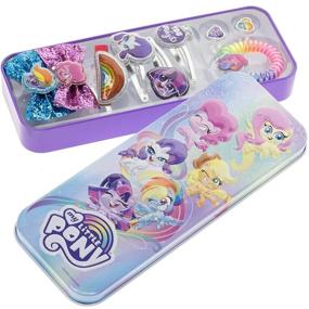 img 2 attached to Magical My Little Pony Hair Accessory Set For Girls: 9-Piece Collection In Tin Case With Hair Coil, Clips, Bows, And Rings