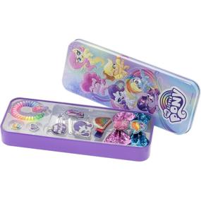 img 1 attached to Magical My Little Pony Hair Accessory Set For Girls: 9-Piece Collection In Tin Case With Hair Coil, Clips, Bows, And Rings