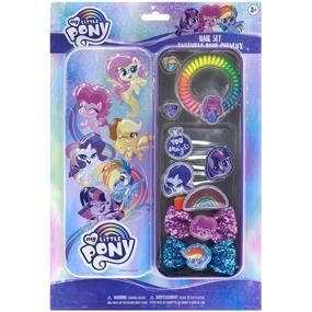 img 4 attached to Magical My Little Pony Hair Accessory Set For Girls: 9-Piece Collection In Tin Case With Hair Coil, Clips, Bows, And Rings