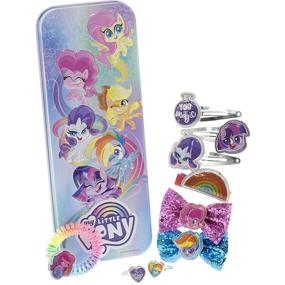 img 3 attached to Magical My Little Pony Hair Accessory Set For Girls: 9-Piece Collection In Tin Case With Hair Coil, Clips, Bows, And Rings