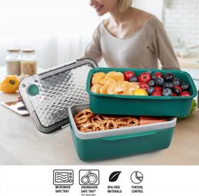 img 1 attached to Bento Lunch Box - Small, Portable & BPA Free Container For Kids & Adults | Microwave/Dishwasher Safe With Removable Ice Pack For School/Work (Green)