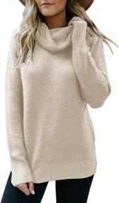 img 4 attached to Women'S Turtle Neck Waffle Knit Sweater Tunic Top W/ Side Slits & Drop Shoulders