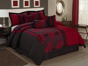 img 3 attached to HIG 7 Piece Comforter Set Queen-Burgundy Jacquard Fabric Patchwork-PEONY Bed In A Bag Queen Size- Soft Texture,Smooth,Good Drapability-Includes 1 Comforter,2 Shams,3 Decorative Pillows,1 Bedskirt