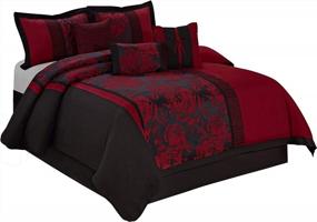 img 4 attached to HIG 7 Piece Comforter Set Queen-Burgundy Jacquard Fabric Patchwork-PEONY Bed In A Bag Queen Size- Soft Texture,Smooth,Good Drapability-Includes 1 Comforter,2 Shams,3 Decorative Pillows,1 Bedskirt