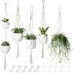 potey macrame plant hangers - set of 5 hanging plant holders with wood beads and 10 hooks for boho home decor - 47.3''/40''/40''/40''/40'', ivory logo