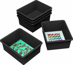 img 3 attached to Black Storage Tray For Classroom, Office, And Home - Deep Organizer Bin For Letter Size Papers, 5-Pack By Storex (Model 62523U05C)