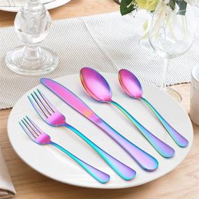 img 3 attached to Colorful Stainless Steel Cutlery Set, 20 Piece Rainbow Silverware For 4, Mirror Finish Tableware Eating Utensils, Dishwasher Safe
