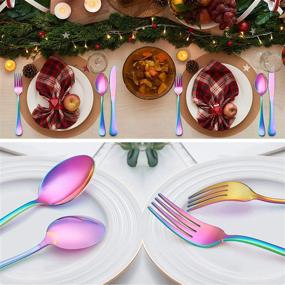 img 1 attached to Colorful Stainless Steel Cutlery Set, 20 Piece Rainbow Silverware For 4, Mirror Finish Tableware Eating Utensils, Dishwasher Safe