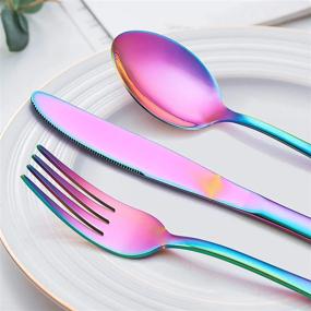 img 2 attached to Colorful Stainless Steel Cutlery Set, 20 Piece Rainbow Silverware For 4, Mirror Finish Tableware Eating Utensils, Dishwasher Safe