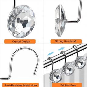 img 1 attached to Coideal Decorative Shower Curtain Hooks - 12 Pcs Acrylic Rhinestone Diamond Bling Rolling Round Bathroom Rings Crystal Hook Stainless Steel Rustproof