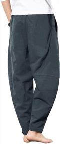 img 3 attached to Gafeng Mens Linen Pants Yoga Loose Fit Casual Elastic Waist Summer Beach Baggy Harem Trousers