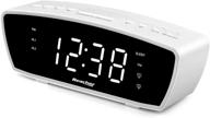 reacher modern dual alarm clock radio with adjustable alarm volume for heavy and light sleepers, usb phone charger port, sleep timer, dimmer, snooze for bedrooms bedside (white) logo