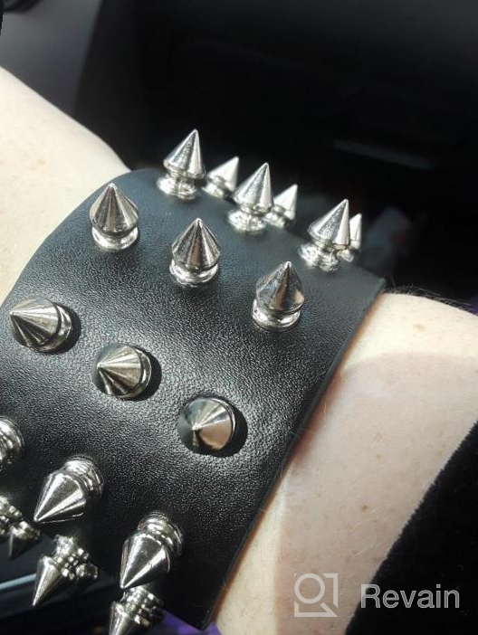 img 1 attached to HZMAN Wide Strap Leather Bracelet - Unisex Black Metal Spike Studded Punk Rock Biker Jewelry (5cm Wide - Spike Black) review by Josh Lewis