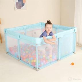 img 1 attached to 🏼 TRENDBOX Kids Baby Ball Pit - Infant Playard & Portable Fence | Indoor & Outdoor Toddler Playpen Activity Center | Sturdy Safety 2x2 | Blue (Balls Not Included)