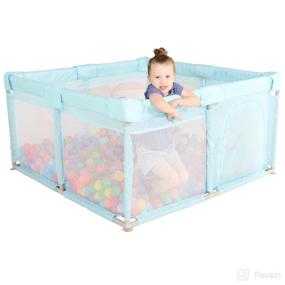img 4 attached to 🏼 TRENDBOX Kids Baby Ball Pit - Infant Playard & Portable Fence | Indoor & Outdoor Toddler Playpen Activity Center | Sturdy Safety 2x2 | Blue (Balls Not Included)