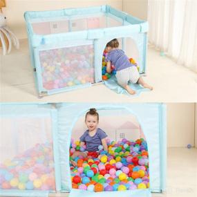 img 3 attached to 🏼 TRENDBOX Kids Baby Ball Pit - Infant Playard & Portable Fence | Indoor & Outdoor Toddler Playpen Activity Center | Sturdy Safety 2x2 | Blue (Balls Not Included)