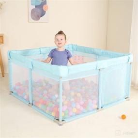 img 2 attached to 🏼 TRENDBOX Kids Baby Ball Pit - Infant Playard & Portable Fence | Indoor & Outdoor Toddler Playpen Activity Center | Sturdy Safety 2x2 | Blue (Balls Not Included)
